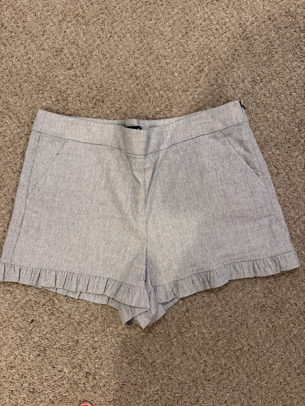 LOFT Light Gray High-Waist Ruffle Hem Shorts